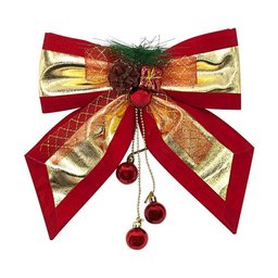 Laço Grande Texturizado de Enfeite Natal Vermelho e Dourado - 1