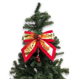 Laço Grande Texturizado de Enfeite Natal Vermelho e Dourado - 2