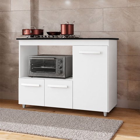 Balcão Ana para Cooktop e Forno Micro-Ondas 03 Portas Branco Moblis