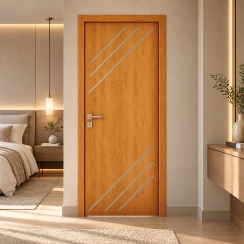 Folha de Porta R30K 210x80 MDF Pintura UV Frisada:Cerejeira