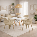 Ver imagem 1 de Conjunto Mesa de Jantar Quadrada Branco 90cm com 4 Cadeiras Marcela Nude