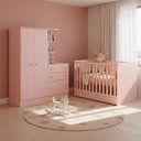 Ver imagem 1 de Quarto de Bebe Infantil Doce Sonho Berço Vira Cama e Guarda Roupas com Cômoda Qmovi