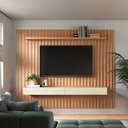 Ver imagem 1 de Painel para Tv até 75 Polegadas 2 Gavetas 228cm Ripado Freijó/off White - Dalla Costa