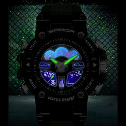 Relógio Masculino de Quartzo Esportivo Luxo Relógio Digital Verde - 2