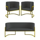 Ver imagem 1 de Kit Sofá 2 Lugares + 2 Poltronas Corino para Recepção Gold Cor:cinza