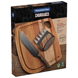 Jogo Churrasco Tramontina Churrasco Black Lâminas Aço Inox Escurecido Cabos Madeira Tabua 3 Peças - 8