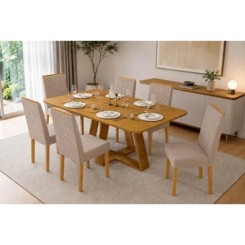 Mesa Jantar Celeste 170 + 6 Cad Nara Bege DJ Móveis