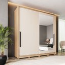 Ver imagem 1 de Guarda-Roupa Casal 2 Portas Correr 100% MDF com Espelho Barcelona Marrom/Off White/Carvalho