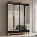Ver imagem 1 de Guarda-Roupa Solteiro com Pés 4 Portas Batentes com Espelhos Rustic/Preto/Rustic Saturno Madesa