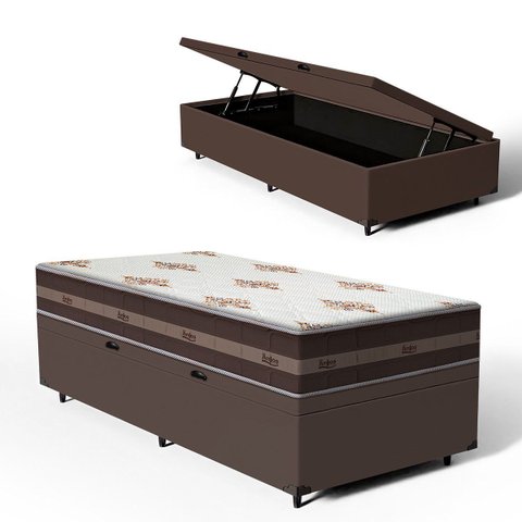 Cama Box Baú com Colchão de Molas D' Angelis (Anjos) Classic Pocket Solteiro 88cm