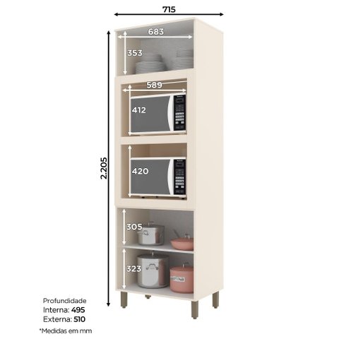 Torre Quente para Cozinha Modulada Henn Connect C69-139 2 Fornos Off White