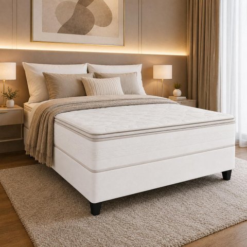 Cama Box King Molas Ensacadas 198x198cm Moscou Branco Topázio