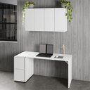 Ver imagem 1 de Mesa Escrivaninha 150cm e 2 Armários Aéreos 4 Portas F5 Cor:branco