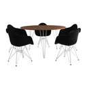 Ver imagem 6 de Mesa Jantar Redonda 110Cm Amêndoa Clips 3 Pés Com 5 Poltronas Pretas Ferro Branco - Cor: Amendoa