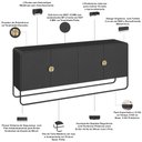 Ver imagem 5 de Aparador Buffet para Sala de Jantar 4 Portas Industrial 180cm Alek A03 Nero Preto - Lyam Decor