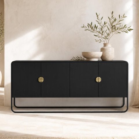Aparador Buffet para Sala de Jantar 4 Portas Industrial 180cm Alek A03 Nero Preto - Lyam Decor