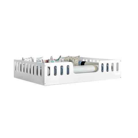 Cama Casal Helo com Cercado Acompanha Luminária Led para Quarto Infantil Seguro Design - Branco