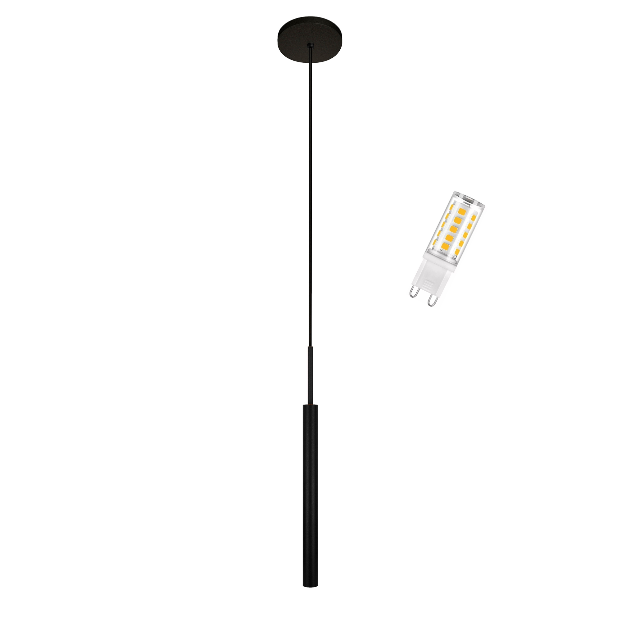 Luminária Teto Tubo Pendente Sala Balcão Quarto Preto 40cm + Led