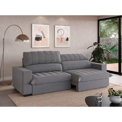 Sofá com Molas Ensacadas Retrátil e Reclinável Strike 2,00m Veludocristal com Carregador Usb -