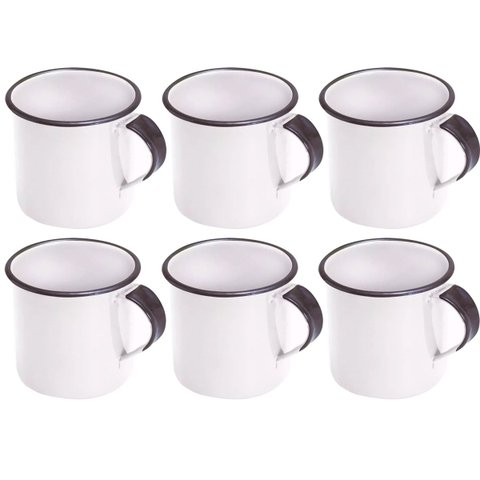 Jogo 6 Canecas Xícaras De 70ml Chá Café Esmaltadas Cozinha Branca