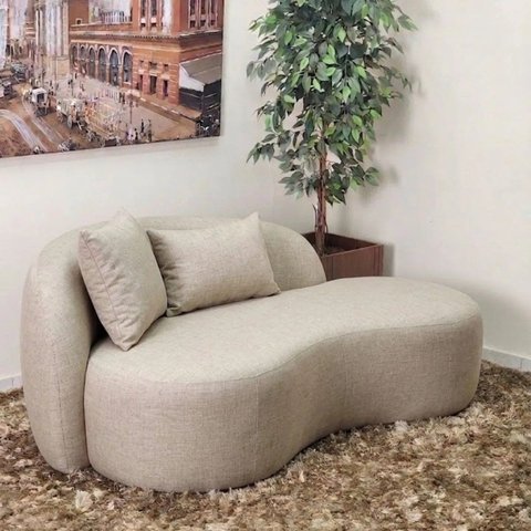 Namoradeira Chaise Organico 1,56m Curvo Minimalista Sevilha Bege Linho