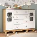 Ver imagem 1 de Cômoda Infantil 125cm 2 Portas com Vidro e 4 Gavetas Luna Multimóveis Mp4415 Madeirado/branco
