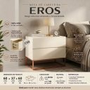 Ver imagem 3 de Mesa de Cabeceira Grande com Gavetas Espaçosas Eros 60cm Off White Pés Cobre Estilo Industrial