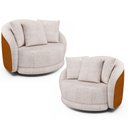 Ver imagem 1 de Kit 2 Poltronas Decorativa Giratória para Sala Kaly M22 Sintético Caramelo/Linho Bege - Mpozenato