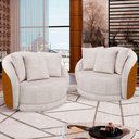 Ver imagem 2 de Kit 2 Poltronas Decorativa Giratória para Sala Kaly M22 Sintético Caramelo/Linho Bege - Mpozenato