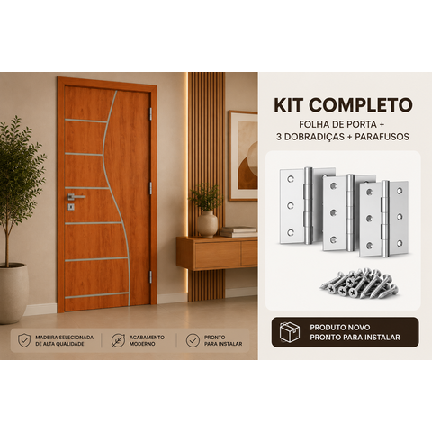 Folha de Porta Frisada R10S com 3 Dobradiças 3 1/2 Parafusos:Mogno/80 cm