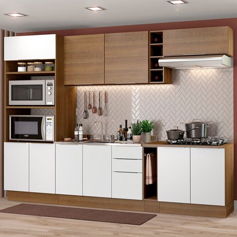 Cozinha Completa Madesa Stella 290001 com Armário e Balcão Rustic/Branco/Rustic Cor:Rustic/Branco/Ru