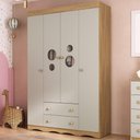 Ver imagem 1 de Guarda-roupa Infantil 122cm com Vidro 4 Portas e 2 Gavetas Sonho Multimóveis Mp4473 Madeirado/off