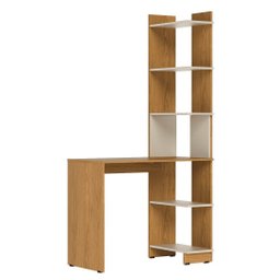 Escrivaninha com Estante Eccos Compacta Madeira Home Office Estudo - Nature com Off White - 4