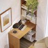 Escrivaninha com Estante Eccos Compacta Madeira Home Office Estudo - Nature com Off White - 2