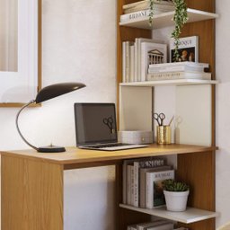 Escrivaninha com Estante Eccos Compacta Madeira Home Office Estudo - Nature com Off White - 3