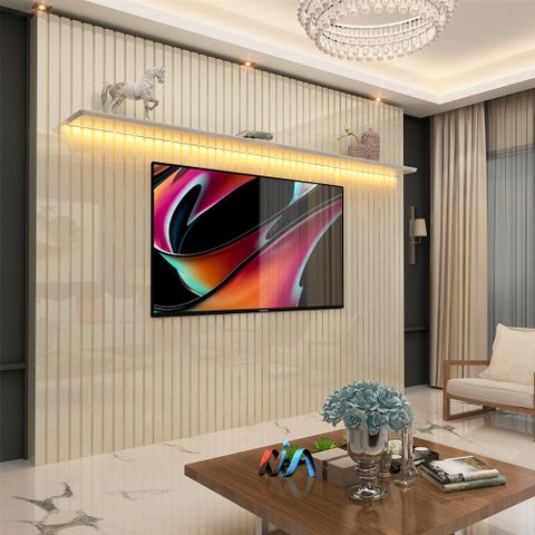 Painel Ripado Para TV Até 85 Polegadas Com LED Off White Nobre Gelius