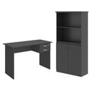 Ver imagem 1 de Escrivaninha e Armário de Escritório Mesa de Computador Faroé 2 Portas 2 Gavetas MDP 120cm Preto
