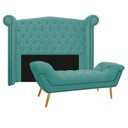 Ver imagem 1 de Kit Cabeceira 100 cm Suede + Calçadeira Madrid Azul Tiffany
