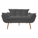 Ver imagem 1 de Namoradeira Decorativa Opala Suede Cinza 2 Lugares Pés Madeira Mz Decor