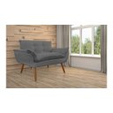 Ver imagem 3 de Namoradeira Decorativa Opala Suede Cinza 2 Lugares Pés Madeira Mz Decor