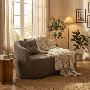 Sofá Orgânico Curvo Feijão Confortável Sala Estúdio Amore Bouclê Cappuccino - Montanari's Decor