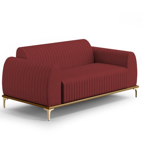 Sofá 2 Lugares para Sala de Estar Molino 150 Cm D02 Pés D'ouro Veludo Marsala C-278 - Lyam Decor