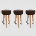 Ver imagem 1 de Kit 3 Banqueta Alta Cozinha 70cm Estofada Marrom Café Madeira Maciça Urban