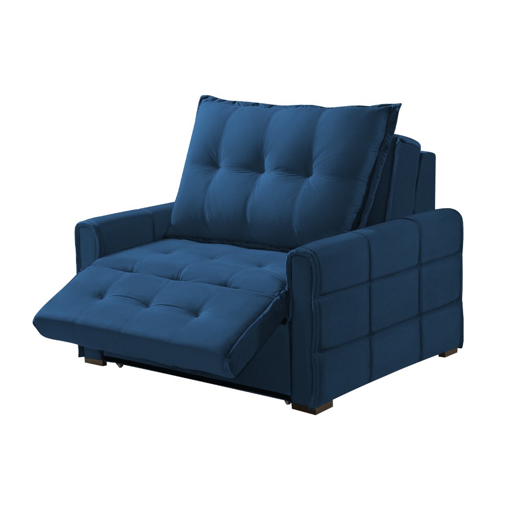 Poltrona Confortável Retrátil e Reclinável 85cm Dubai Veludo Azul Marinho - 3