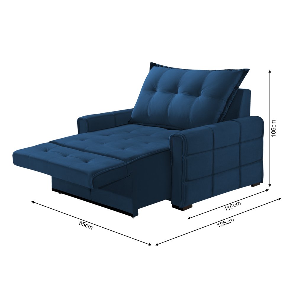Poltrona Confortável Retrátil e Reclinável 85cm Dubai Veludo Azul Marinho - 4