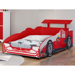Cama Solteiro com Proteção Lateral Carro Formula I Vermelho com Colchão - 3