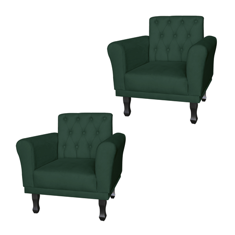 Jogo 2 Poltronas Decorativas Para Sala de Espera Classic Suede Verde - LM DECOR