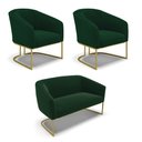 Ver imagem 1 de Namoradeira e 2 Poltronas Industrial Dourado Stella Bouclê Verde D03 - D'Rossi