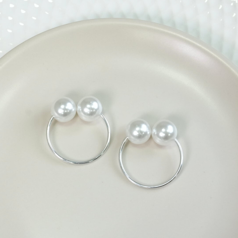 Kit 10 Pçs Anel para Guardanapo 10 Lugares Pérola Dupla Grande 4x3cm Argola: Prata