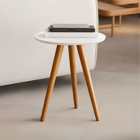 Mesa Lateral Redonda Cabeceira 45x50 com Pé Palito Tripé Pequena Retrô de Apoio Canto para Sofá Cama